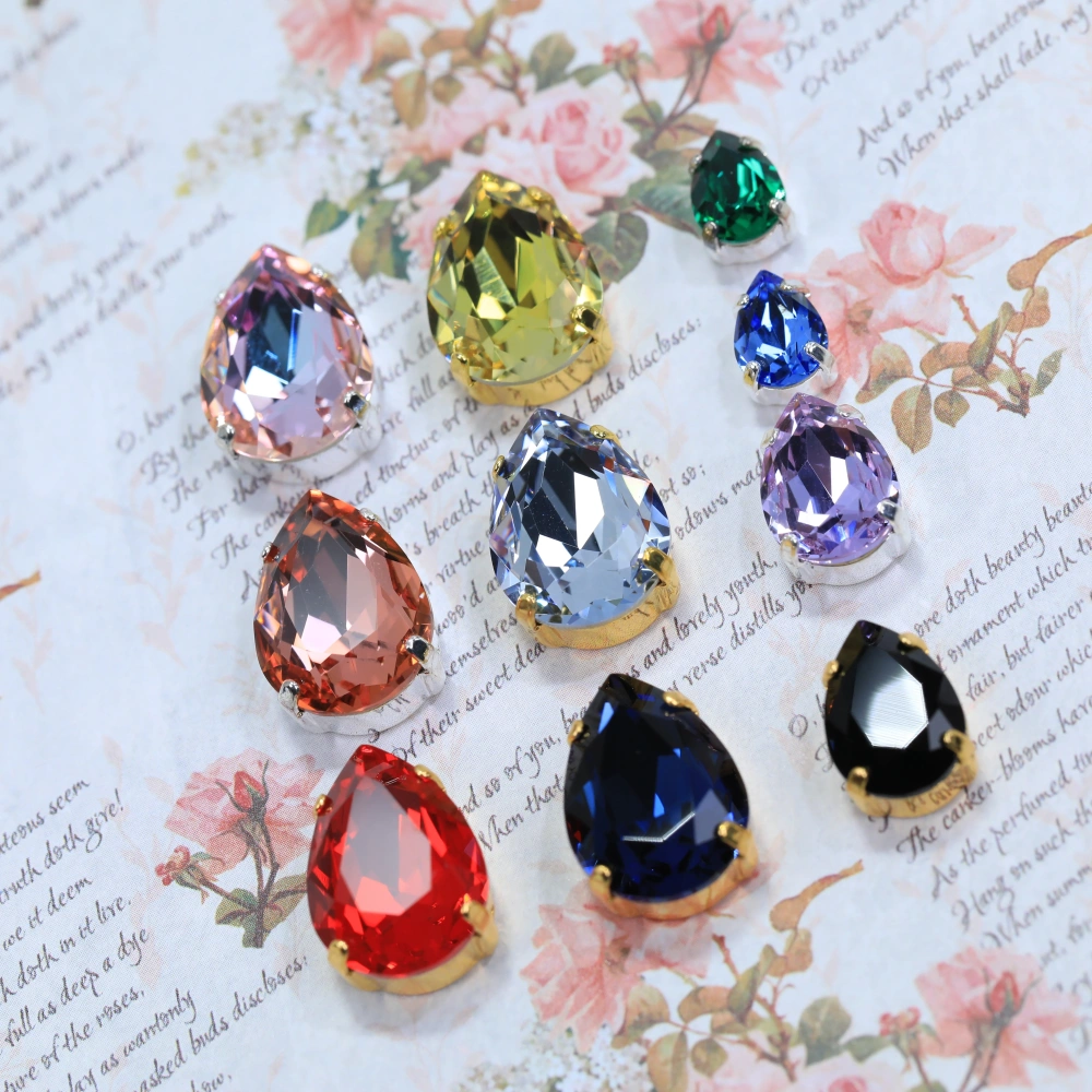 AAA Grade Bling Glass Crystal Chubby Teardrop Claw Rhinestones 3D Sparkle Sew On for DIY Craft Embellishments Bags Shoes Apparel