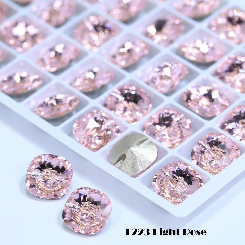 5A Grade Sparkling Cushion Cross Hole Crystal Buttons for Wedding Dress Blouse DIY Clothing Decor Accessories Siam Rose