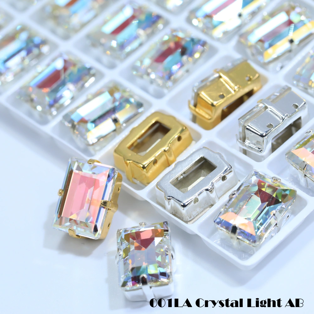 Premium Glass Crystal Rectangle Claw Rhinestones Colorful Shiny Step Cut Hand Sewn Stones For DIY Luggage Shoes Apparel Nail Art