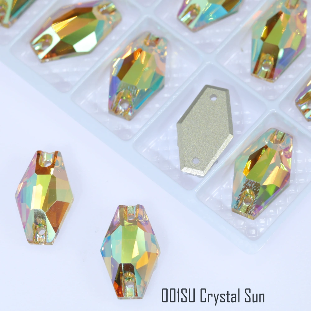 Hexagon Sew-on Stone Crystal Plating Effect Top Quality Glass Crystal Sewing Stones Flatback Sew on Rhinestones For  Clothing