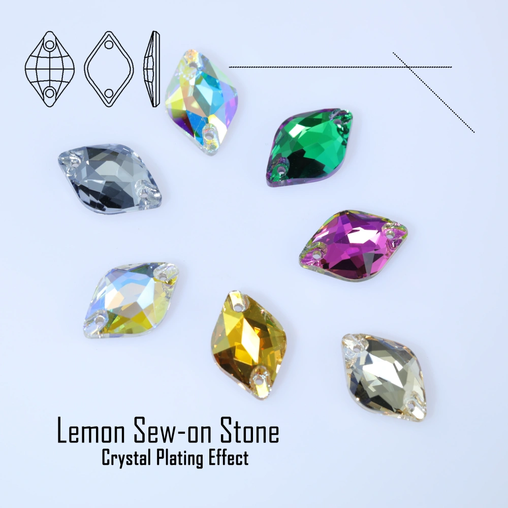 Lemon Sew-on Stone Crystal Plating Effect Top Quality K9 Glass Crystal Rhinestones Sparkling Fancy Sewing Stones for Clothing