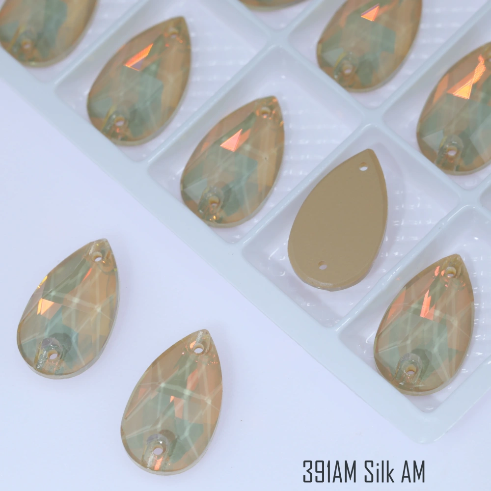 Premium Sparkling Glass Crystal Teardrop Flatback AM Sew On Rhinestones Colorful Shiny Lacquer DIY Crafts Clothing Decoration