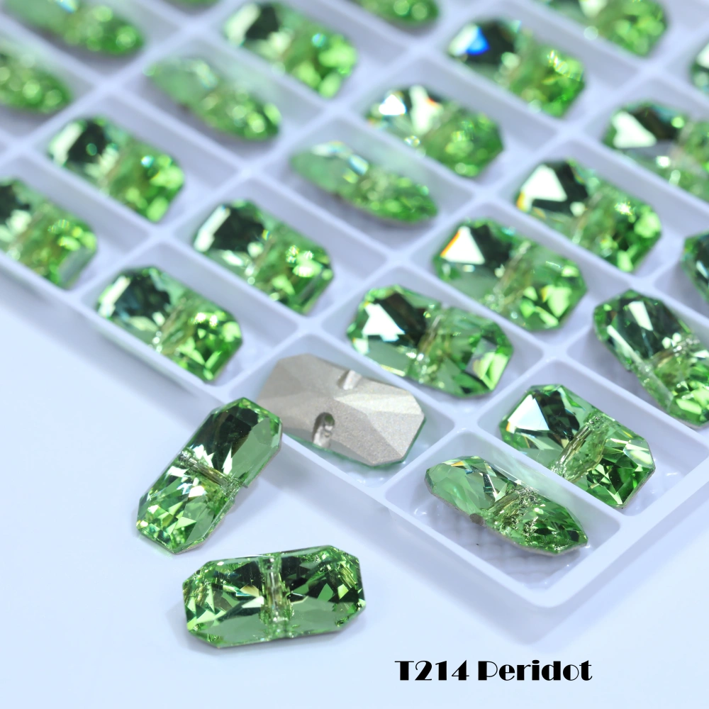 Princess Octagon Shape Crystal Buttons Cross Hole Shiny Rhinestone Buttons for Wedding Dress Apparel Sewing Accessories