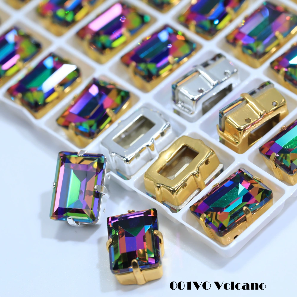 Premium Glass Crystal Rectangle Claw Rhinestones Colorful Shiny Step Cut Hand Sewn Stones For DIY Luggage Shoes Apparel Nail Art