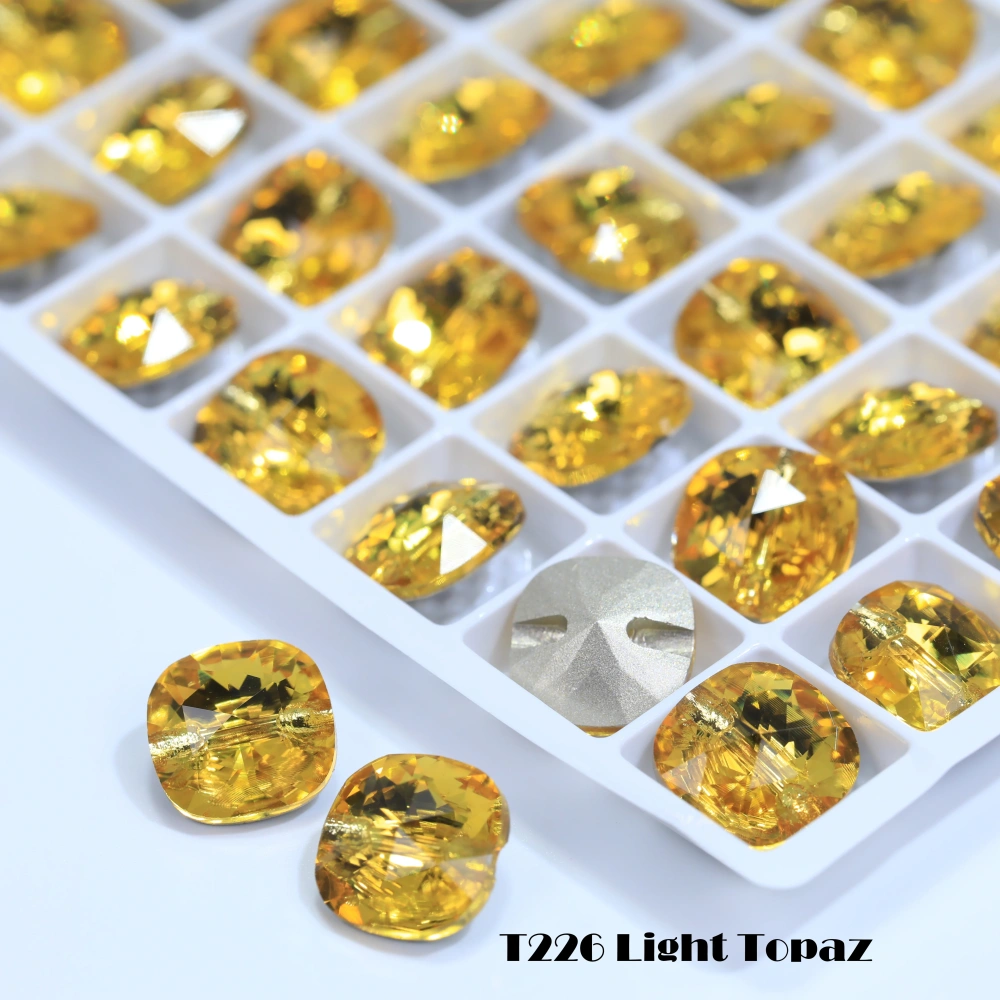 5A Grade Sparkling Cushion Cross Hole Crystal Buttons for Wedding Dress Blouse DIY Clothing Decor Accessories Siam Rose