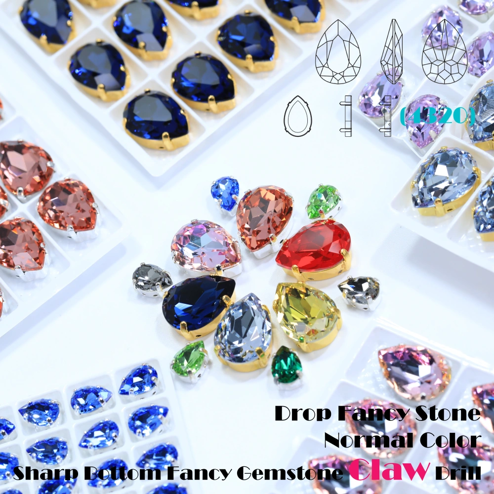 AAA Grade Bling Glass Crystal Chubby Teardrop Claw Rhinestones 3D Sparkle Sew On for DIY Craft Embellishments Bags Shoes Apparel