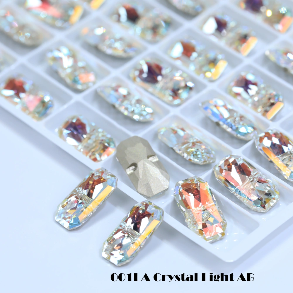 Princess Octagon Shape Crystal Buttons Cross Hole Shiny Rhinestone Buttons for Wedding Dress Apparel Sewing Accessories