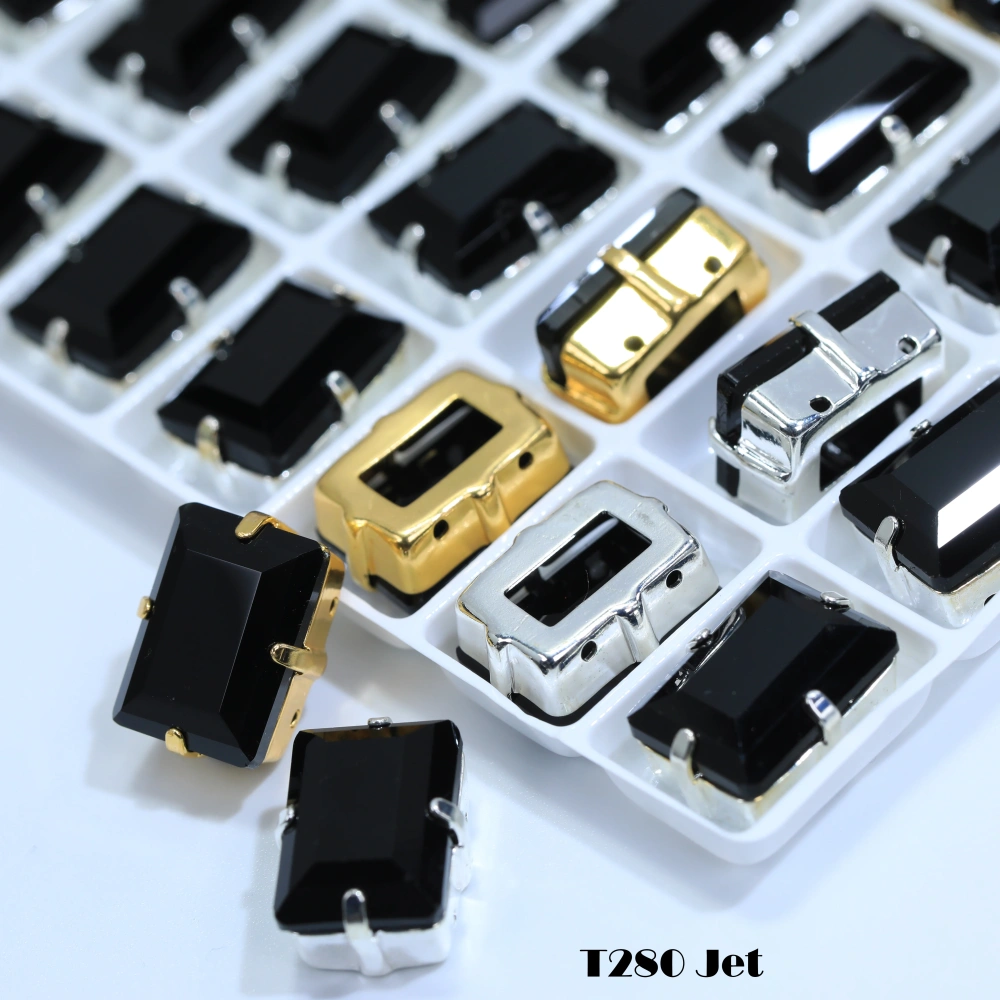 Premium Glass Crystal Rectangle Claw Rhinestones Colorful Shiny Step Cut Hand Sewn Stones For DIY Luggage Shoes Apparel Nail Art