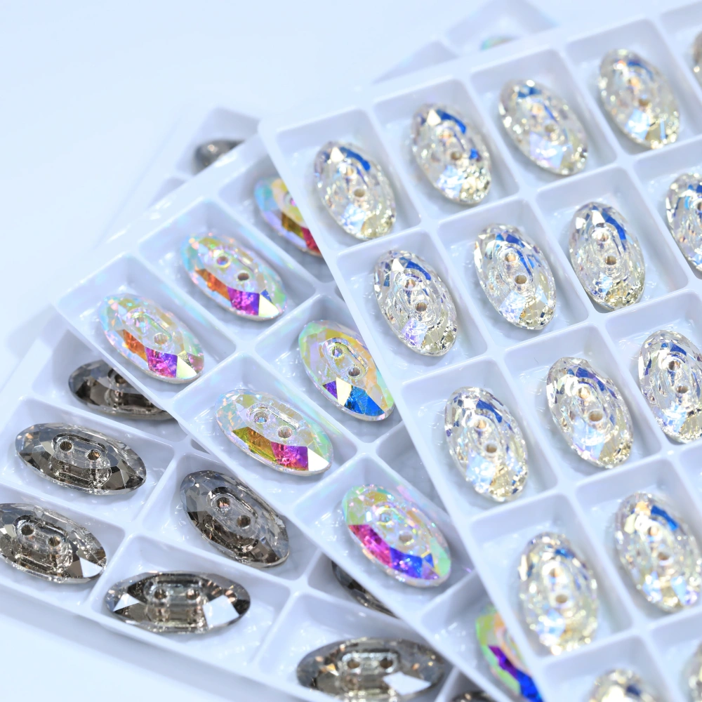 Sparkling Crystal Long Classical Oval Buttons Stone Design Version White Coated Rhinestones Clothes Bags DIY Crafts Accessories