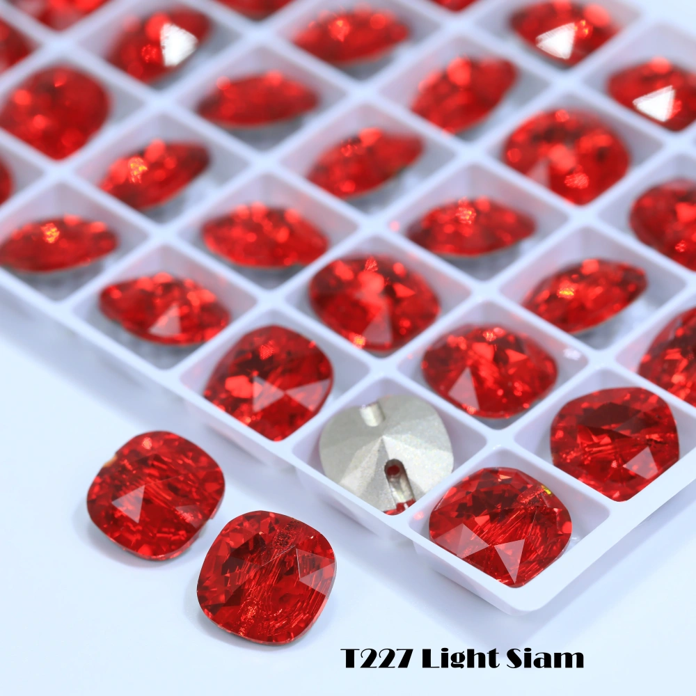 5A Grade Sparkling Cushion Cross Hole Crystal Buttons for Wedding Dress Blouse DIY Clothing Decor Accessories Siam Rose