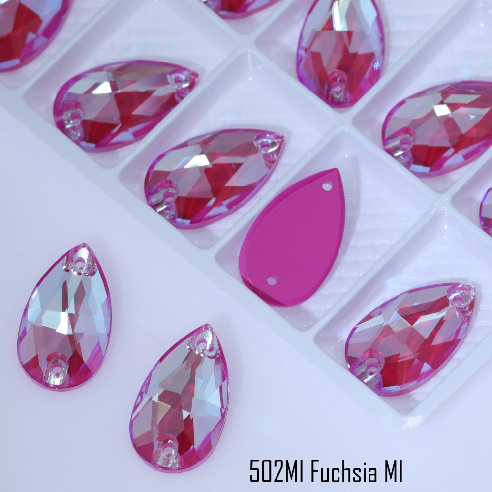Sparkling Glass Crystal Sew-on Stones Rhinestone Drop Style with Paint Effect MI Shiny Hand Sewing Stones for DIY Craft Clothing