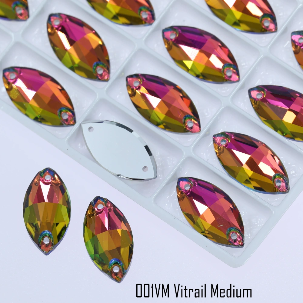 Rhinestone Navette Sew-on Stone Crystal Plating Effect Glass Sewing Stones for Clothing Top Quality Glass Crystal Sparkling