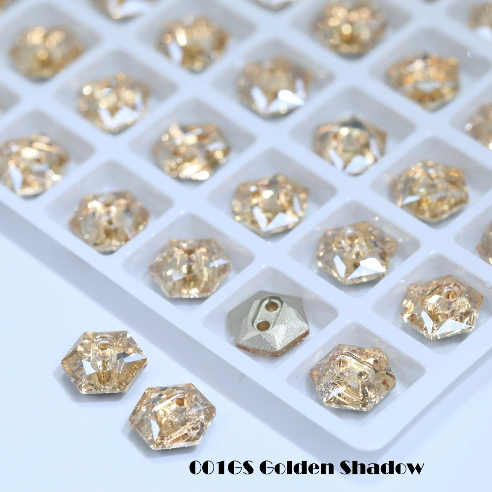 Sparkling Glass Crystal Rhinestones Hexagon Buttons Stone-Design Version White Coated Sew-on  Shiny Decorations for Clothes Bags