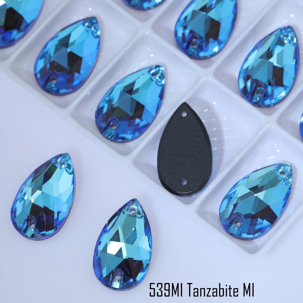 Sparkling Glass Crystal Sew-on Stones Rhinestone Drop Style with Paint Effect MI Shiny Hand Sewing Stones for DIY Craft Clothing