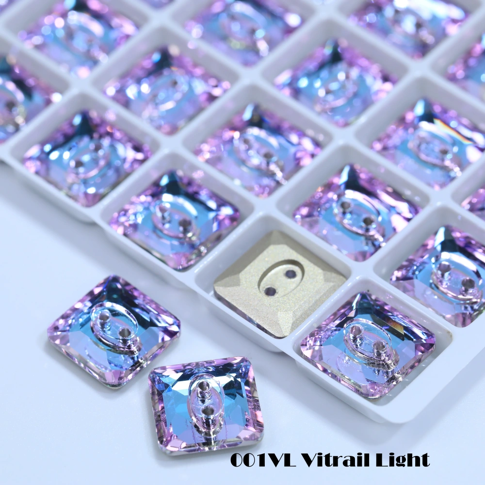 High Quality Rhinestones 2 Hole Square Crystal Buttons Stones  White Coated Sew-on Sparkling Fancy for DIY Crafts Wedding Dress