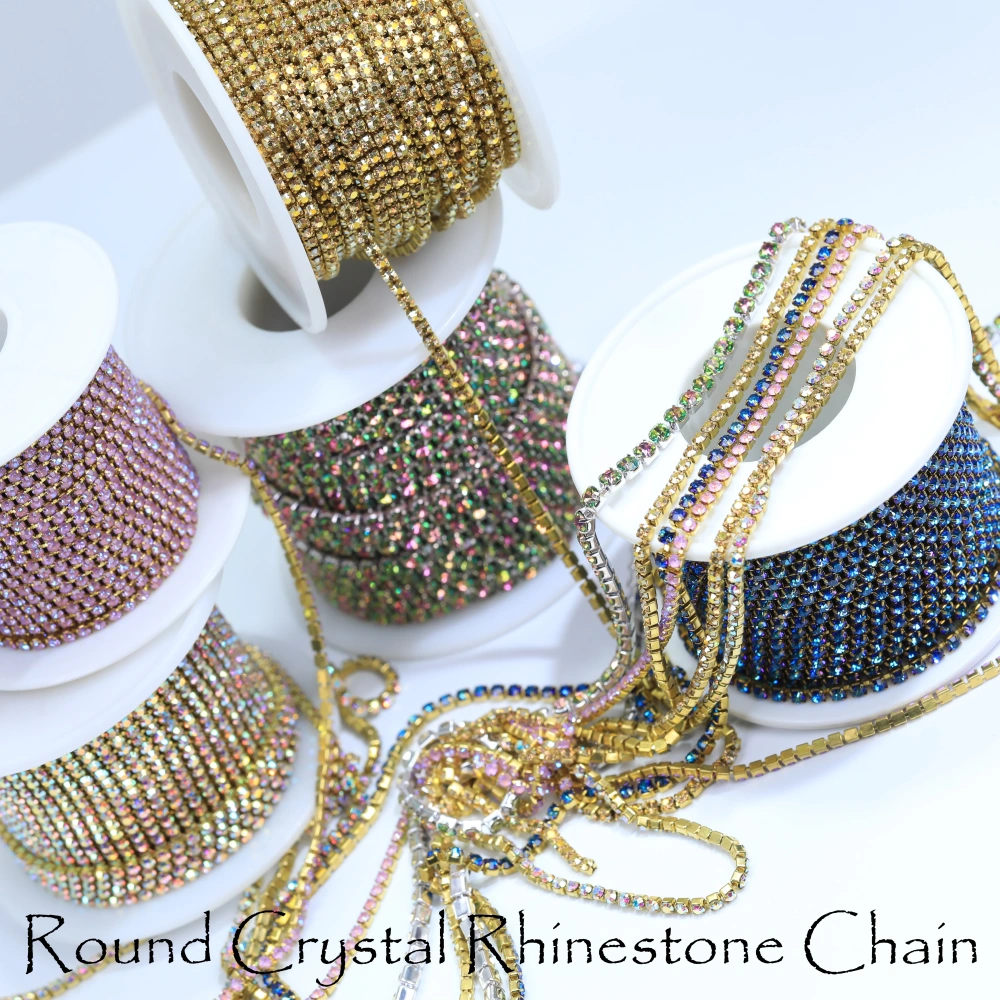 Round Crystal Rhinestone Claw Chain Sparkling AB Color Gold/Silver Plated DIY Jewelry Wedding Dress Shoes Bags Crafts Decoration