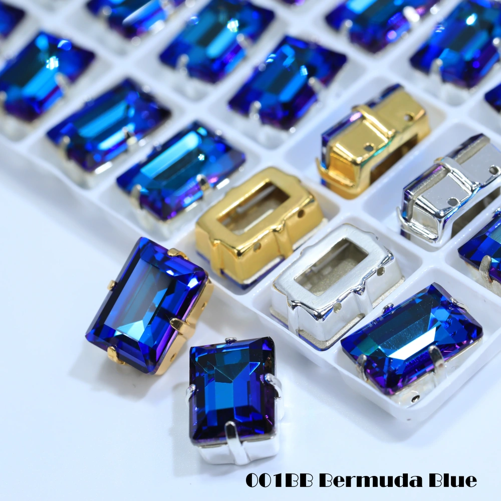 Premium Glass Crystal Rectangle Claw Rhinestones Colorful Shiny Step Cut Hand Sewn Stones For DIY Luggage Shoes Apparel Nail Art