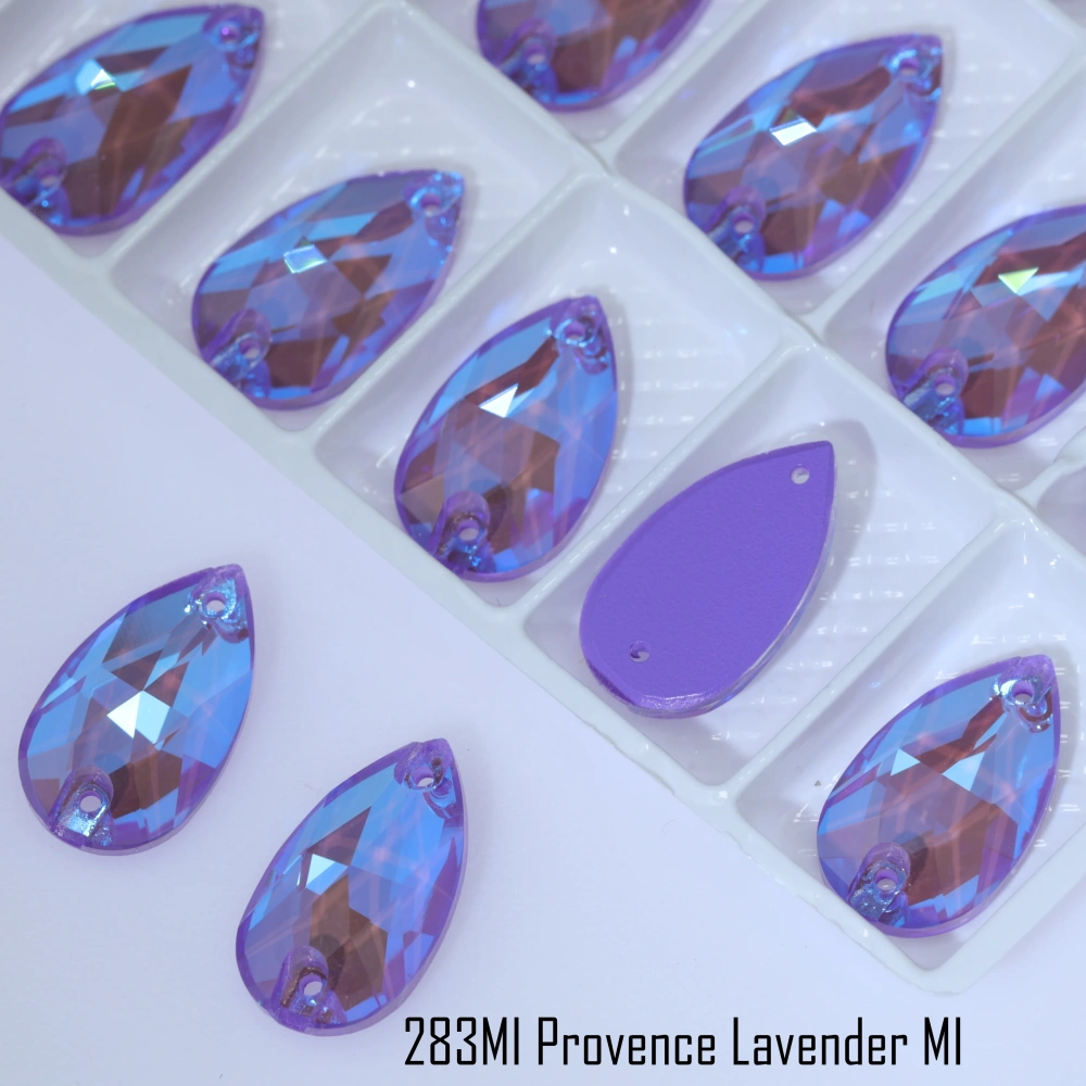 Sparkling Glass Crystal Sew-on Stones Rhinestone Drop Style with Paint Effect MI Shiny Hand Sewing Stones for DIY Craft Clothing