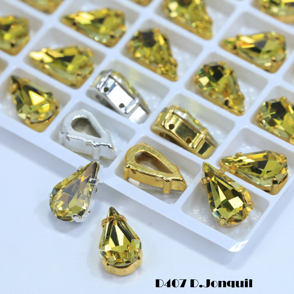 All Size Colour Tear Drop Glass Crystal Sewing Stone Sew on Rhinestones Gold Silver Claw Rhinestones For Garment Clothes Bags