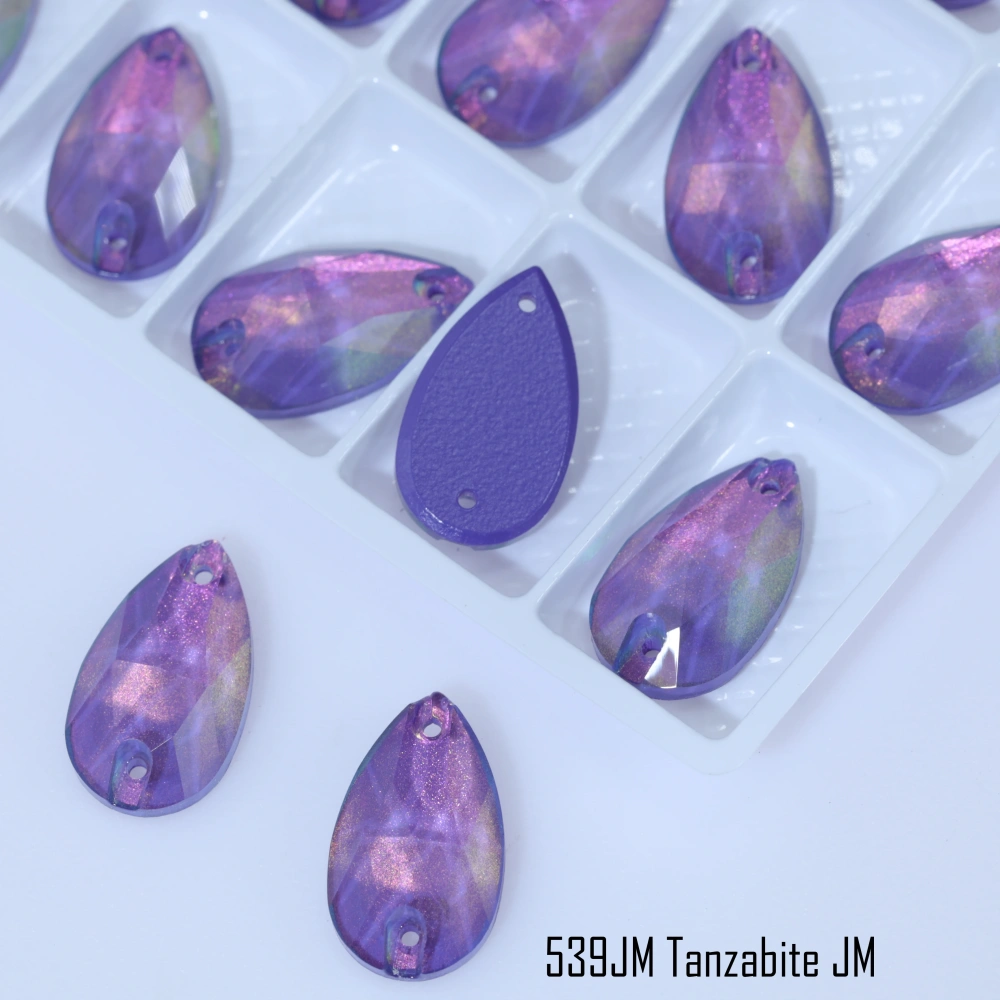 JM Effect Rhinestone Sparkling Glass Crystal Sew-on Stones Drop Style with Paint Effect for DIY Craft Clothing Accessories Shoes