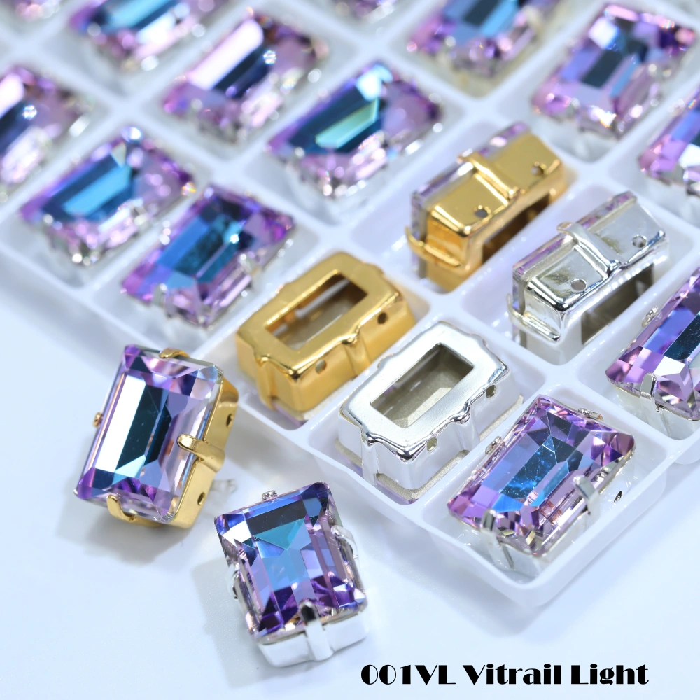 Premium Glass Crystal Rectangle Claw Rhinestones Colorful Shiny Step Cut Hand Sewn Stones For DIY Luggage Shoes Apparel Nail Art