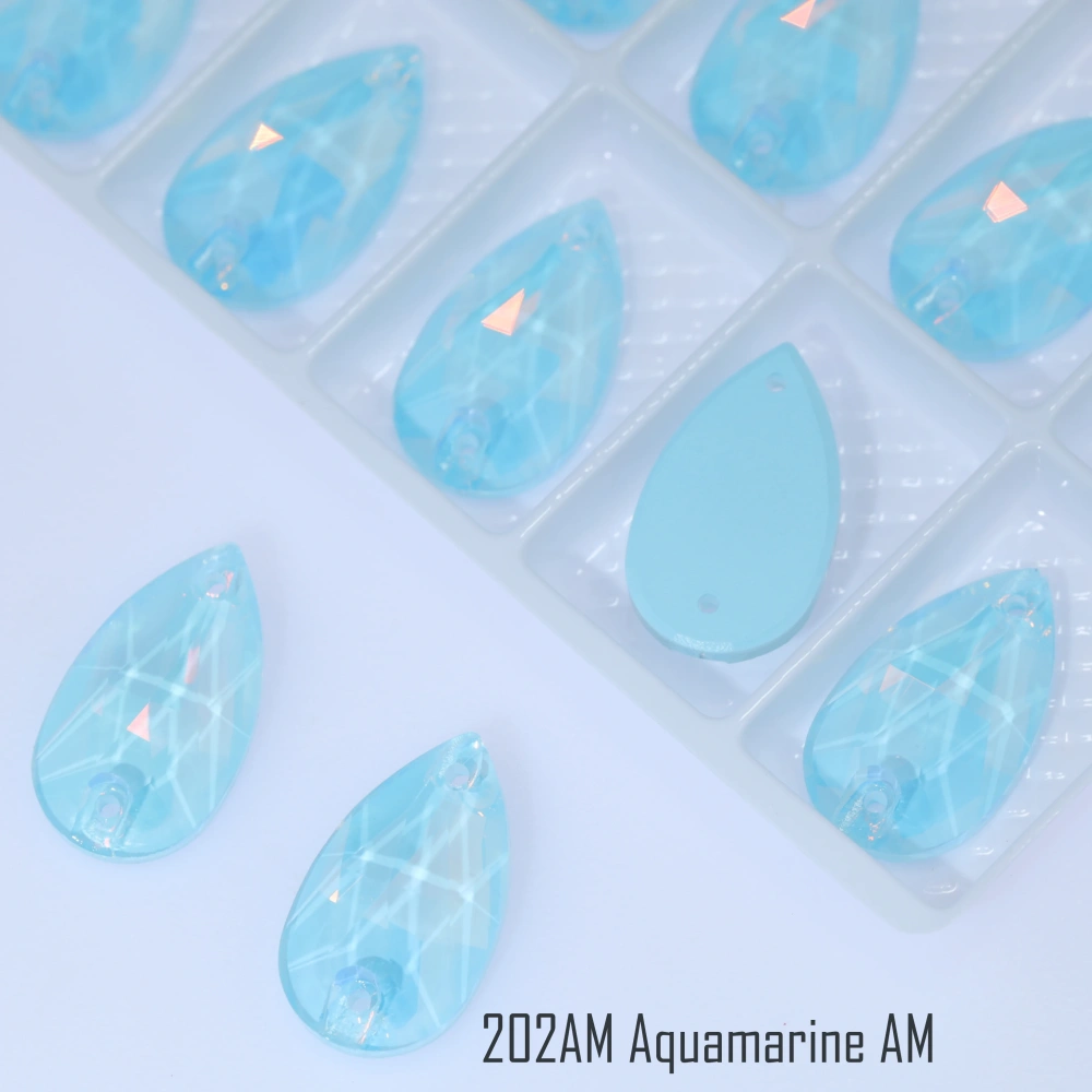 Premium Sparkling Glass Crystal Teardrop Flatback AM Sew On Rhinestones Colorful Shiny Lacquer DIY Crafts Clothing Decoration