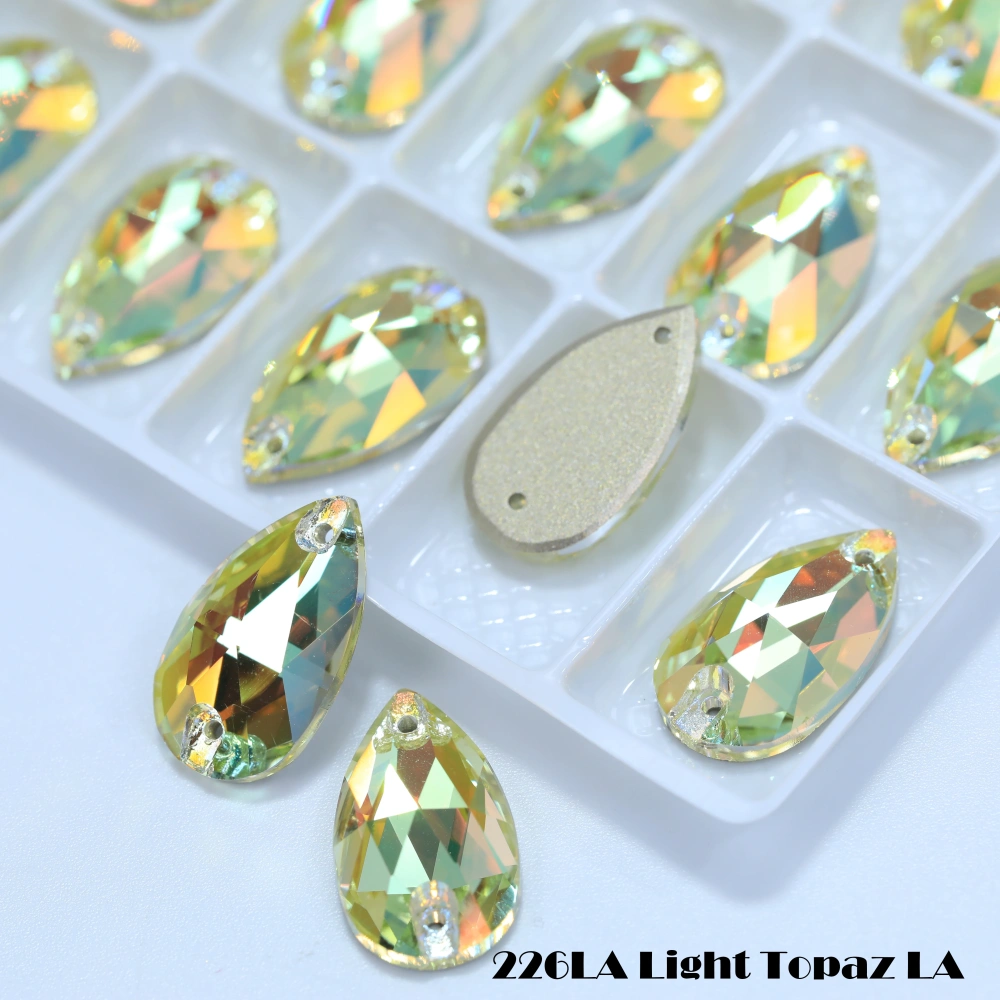 Shiny Color Coated Premium Grade Glass Crystal Water Drop Flat Buckle LA Hand Sewn Stone DIY Cloth Decor Bags Shoes Phone Cases