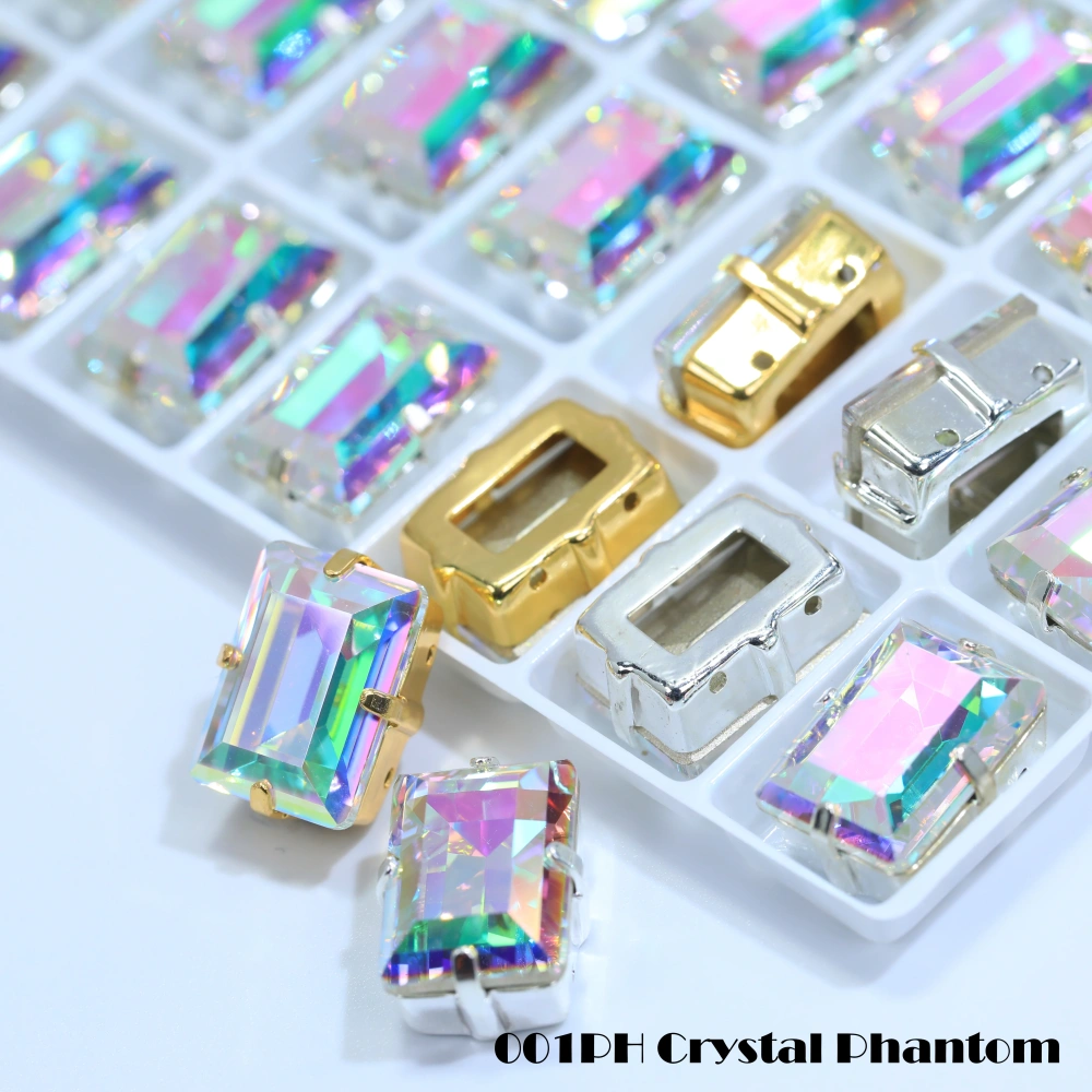 Premium Glass Crystal Rectangle Claw Rhinestones Colorful Shiny Step Cut Hand Sewn Stones For DIY Luggage Shoes Apparel Nail Art