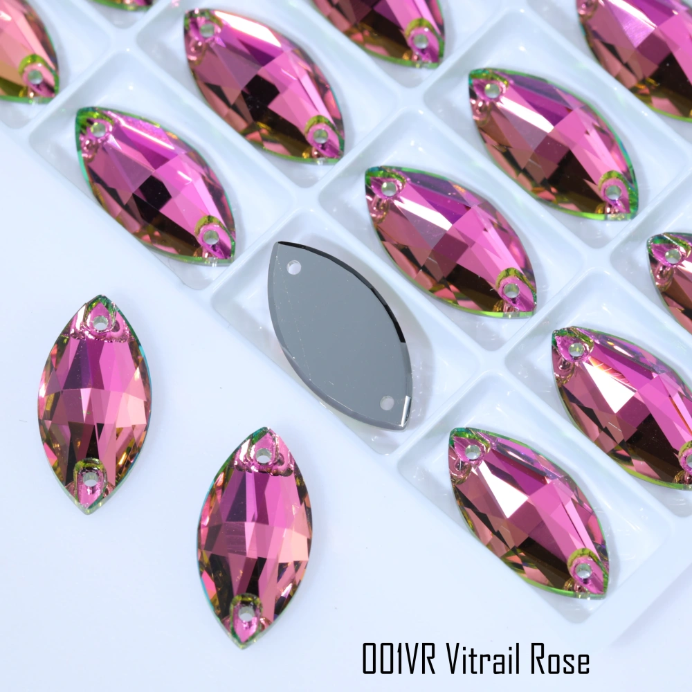 Rhinestone Navette Sew-on Stone Crystal Plating Effect Glass Sewing Stones for Clothing Top Quality Glass Crystal Sparkling