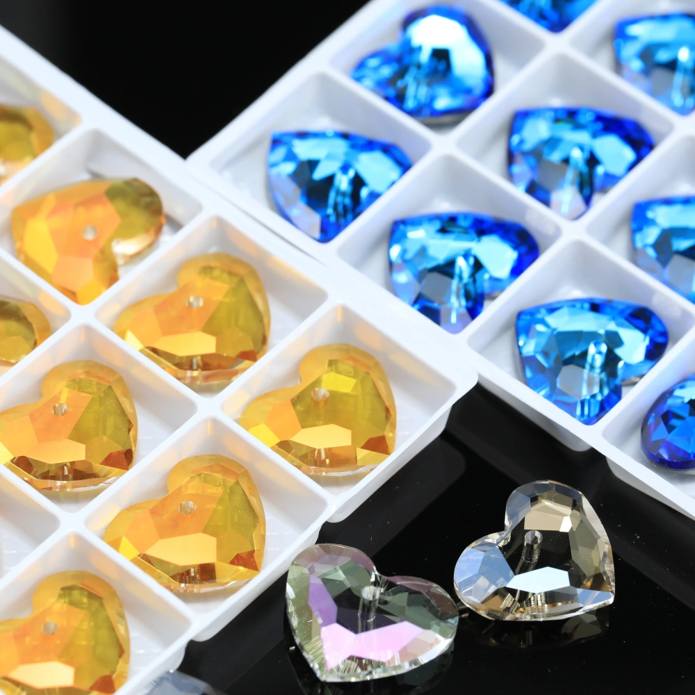 Shiny Single Hole Rhinestones Truly in Love Heart Pendant Crystal Stones For DIY Jewelry Making Necklace Earring Handmade Crafts