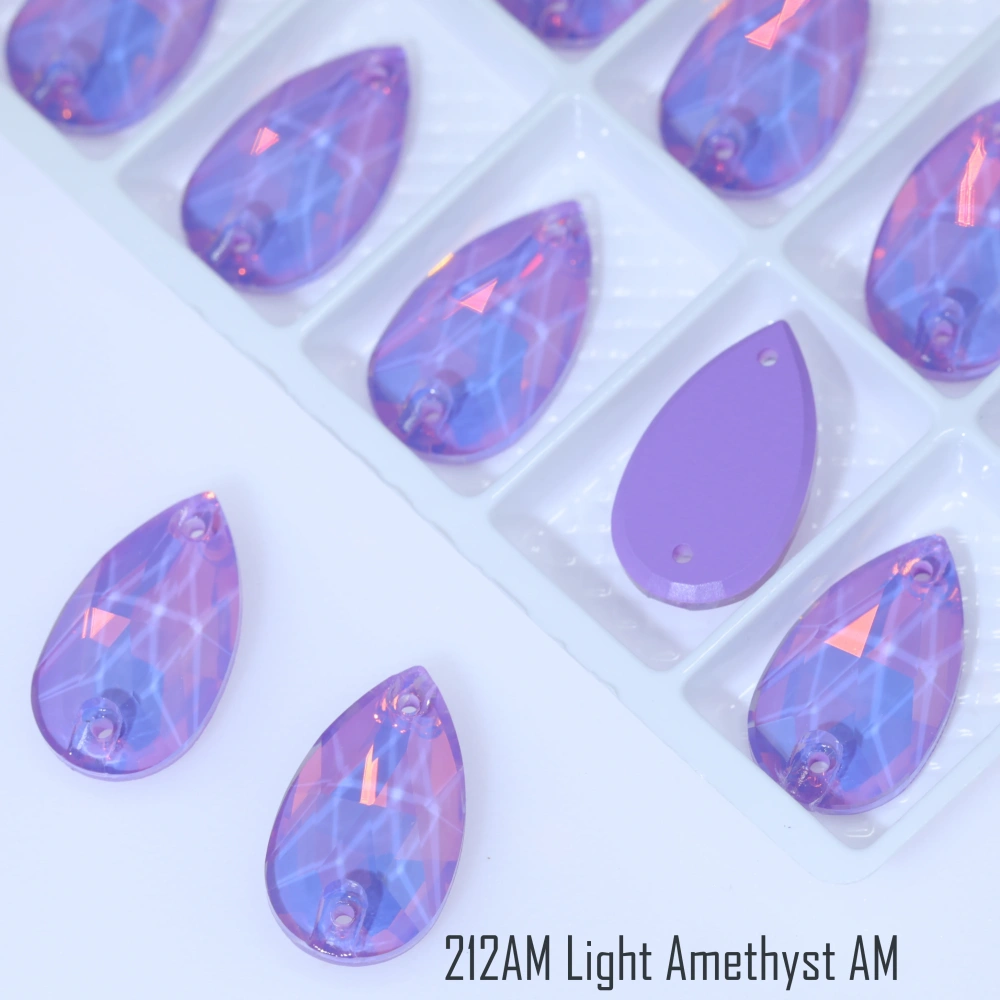 Premium Sparkling Glass Crystal Teardrop Flatback AM Sew On Rhinestones Colorful Shiny Lacquer DIY Crafts Clothing Decoration