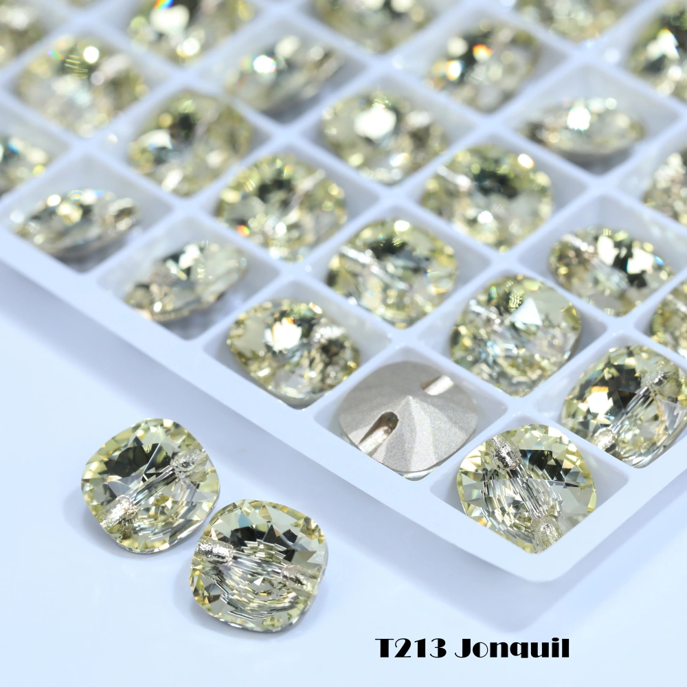 5A Grade Sparkling Cushion Cross Hole Crystal Buttons for Wedding Dress Blouse DIY Clothing Decor Accessories Siam Rose
