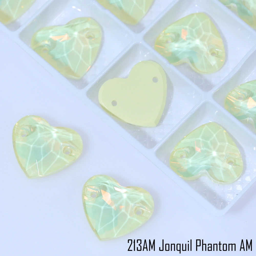 Rhinestone Heart Sew-on Stone Crystal Paint Effect AM Light Azore Phantom AM Glass Sewing Stones for Clothing Flatback Sparkling