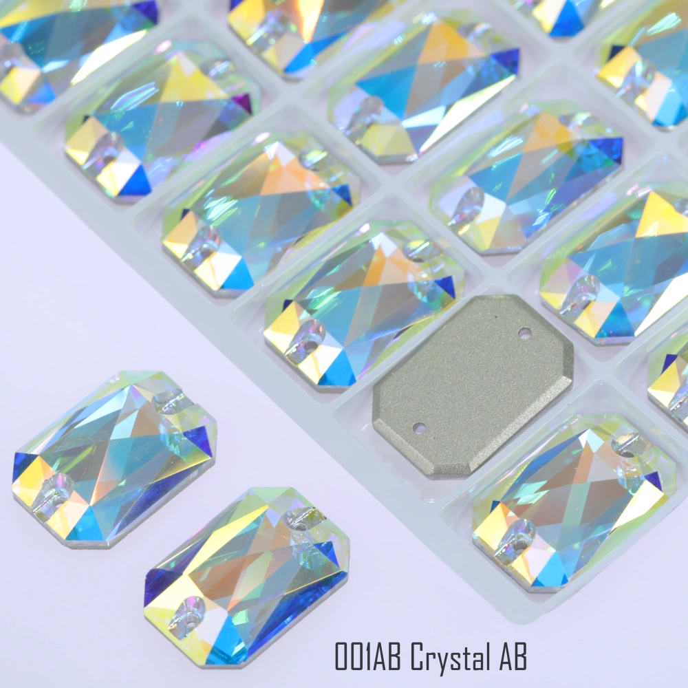 AB MO 3252 Emerald Cut Glass Sewing Stones for Clothing Wedding Dress Sparkling Fancy Crystals Rhinestone Flatback Sew-On Stone