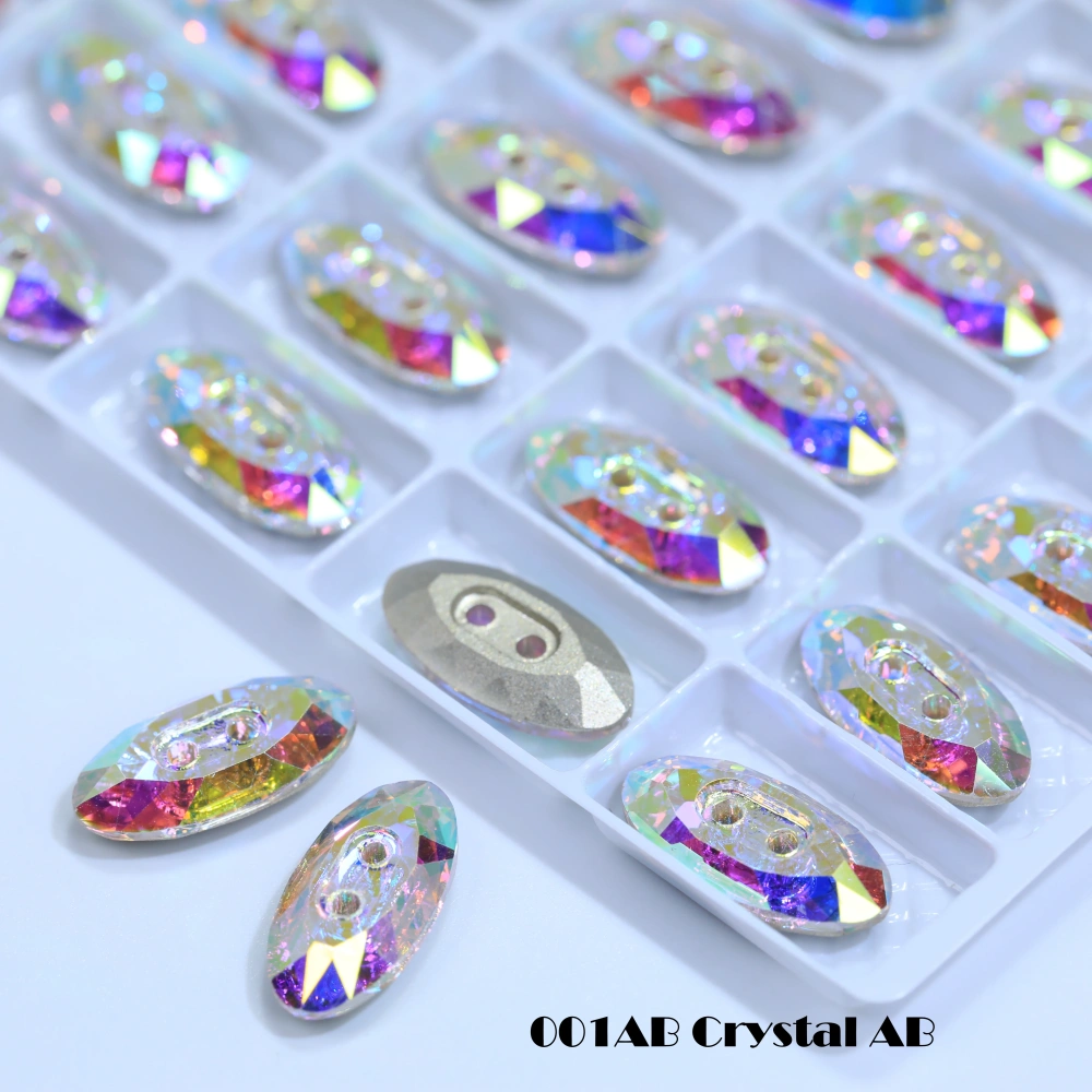 Sparkling Crystal Long Classical Oval Buttons Stone Design Version White Coated Rhinestones Clothes Bags DIY Crafts Accessories