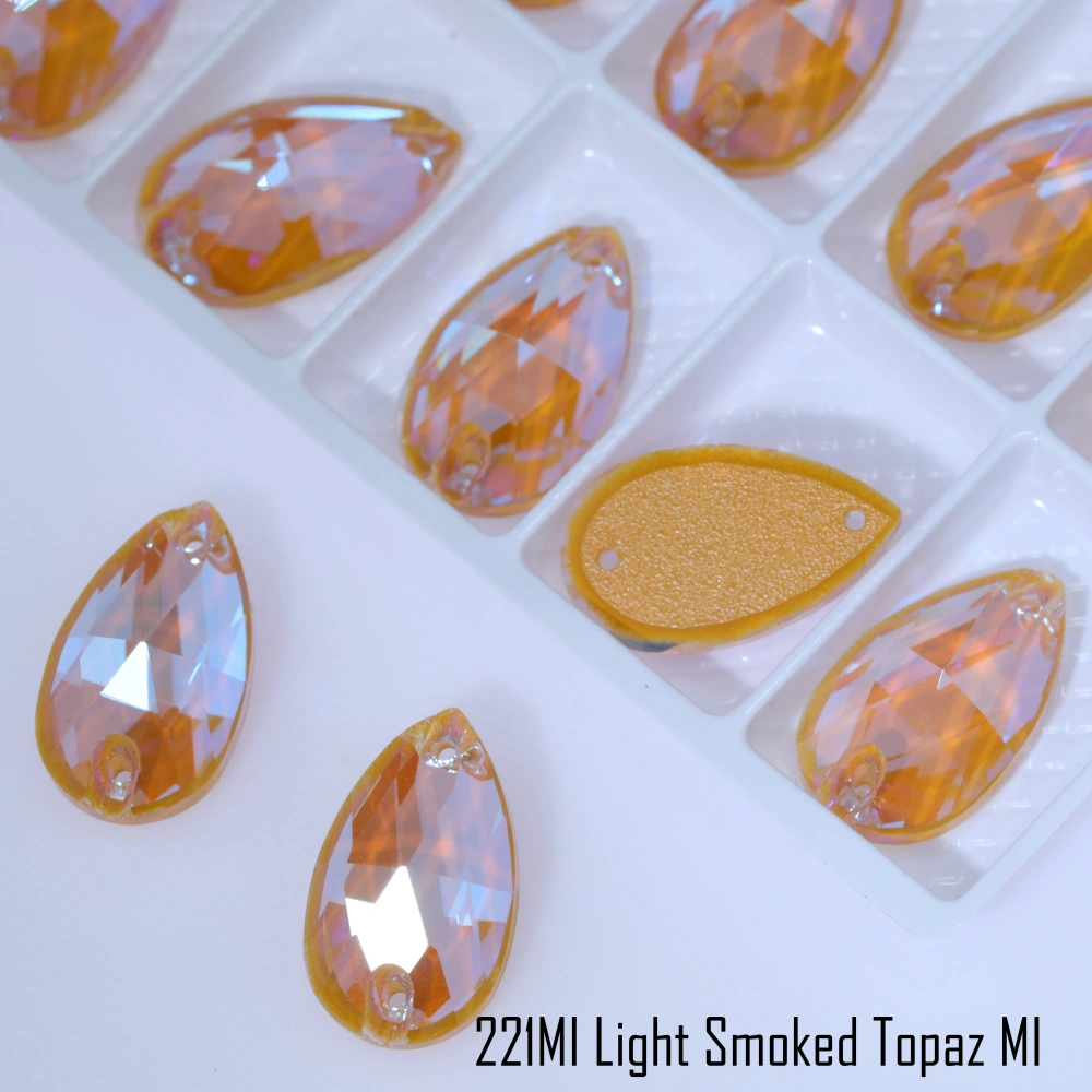Sparkling Glass Crystal Sew-on Stones Rhinestone Drop Style with Paint Effect MI Shiny Hand Sewing Stones for DIY Craft Clothing