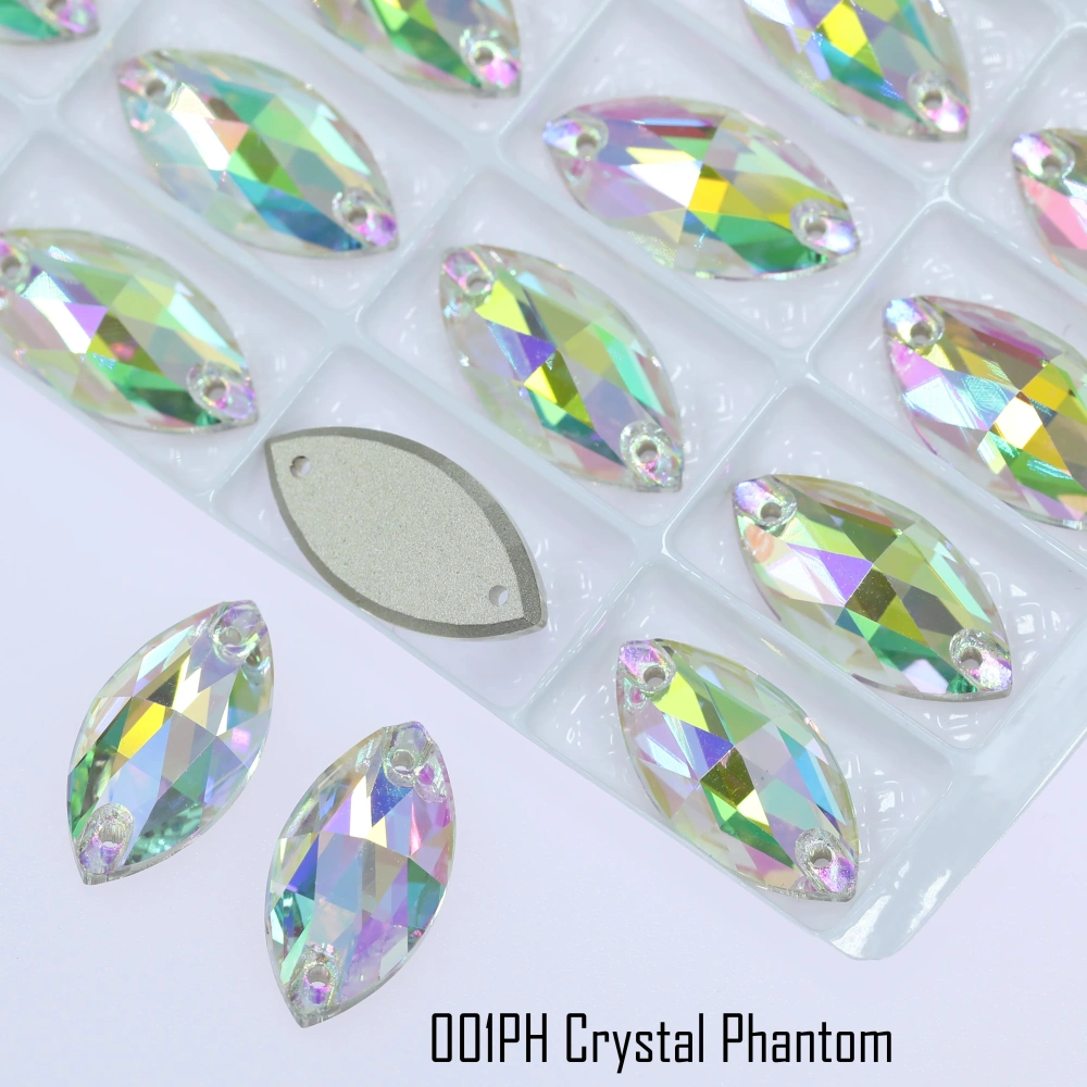 Rhinestone Navette Sew-on Stone Crystal Plating Effect Glass Sewing Stones for Clothing Top Quality Glass Crystal Sparkling