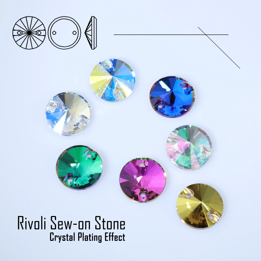Rivoli Sew-on Stone Crystal Plating Effect Sparkling Fancy Sewing Stones Glass Crystal Rhinestones for DIY clothing and wedding