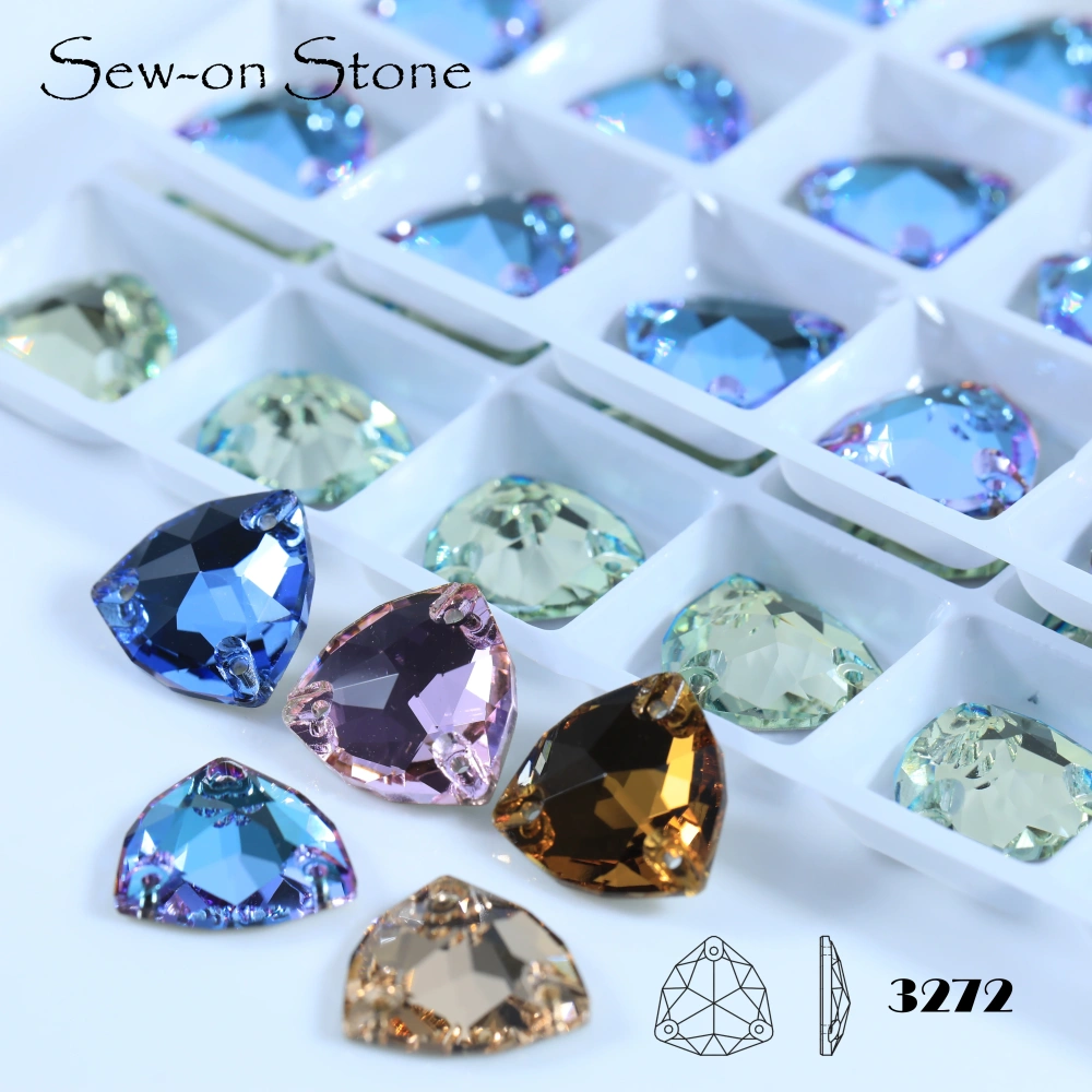 Triangle Sew on Stone Moonlight Glass Crystal Dazzling Hotfix Flatback Sewing Colorful Rhinestones For DIY Garment Clothes Bags