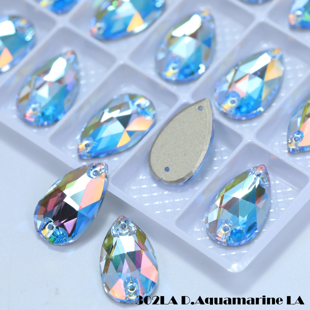 Shiny Color Coated Premium Grade Glass Crystal Water Drop Flat Buckle LA Hand Sewn Stone DIY Cloth Decor Bags Shoes Phone Cases