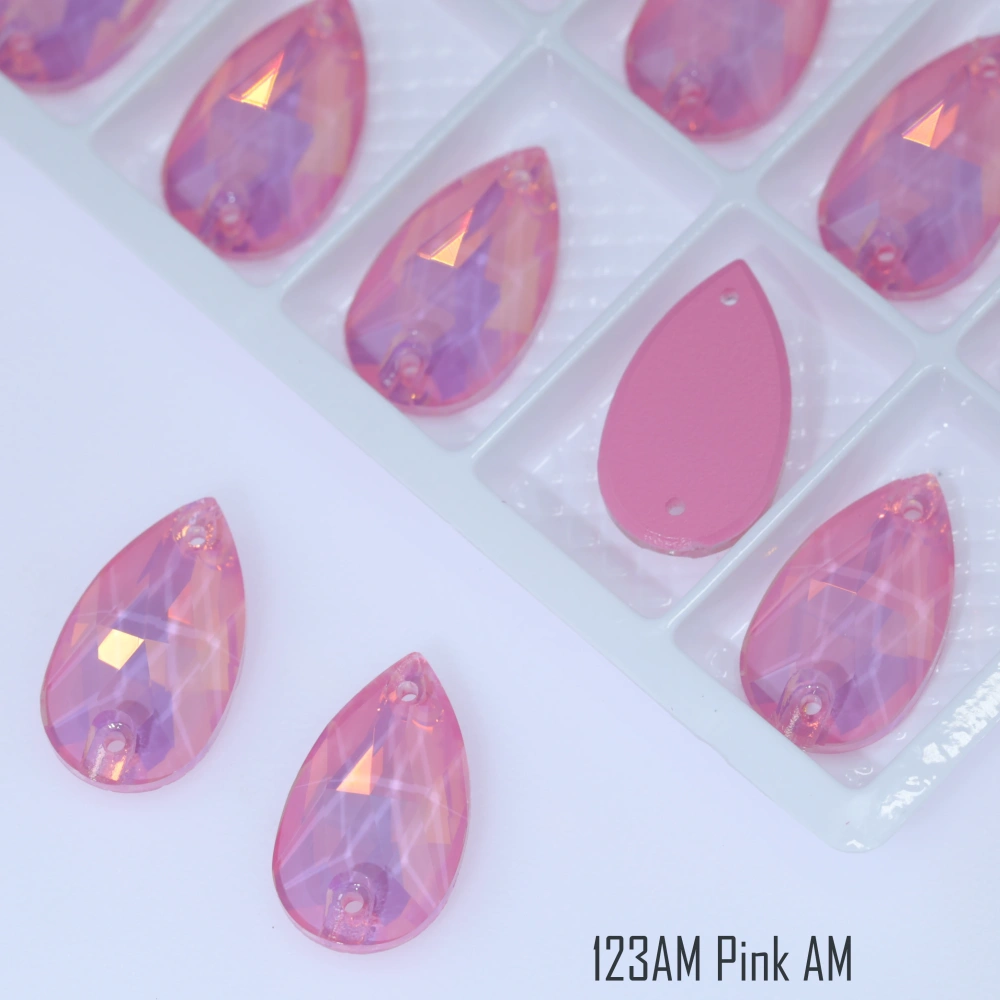 Premium Sparkling Glass Crystal Teardrop Flatback AM Sew On Rhinestones Colorful Shiny Lacquer DIY Crafts Clothing Decoration