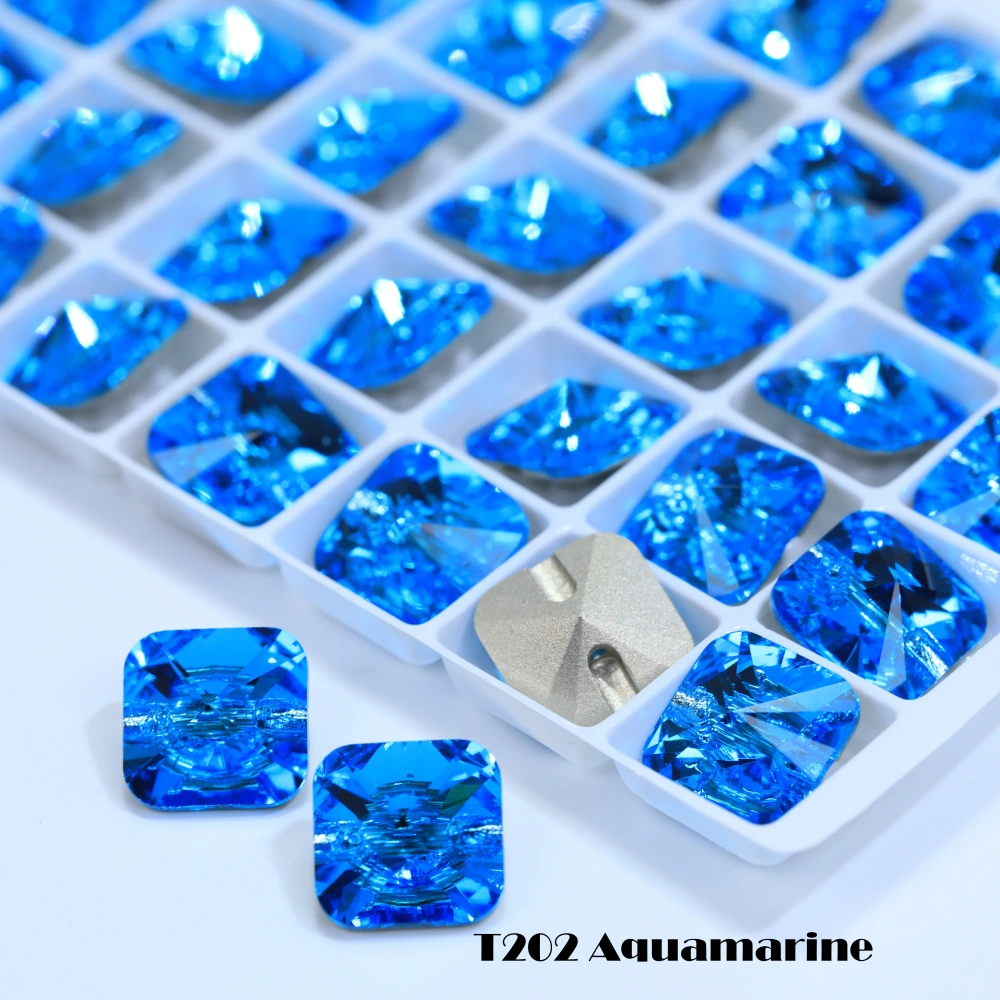 Rivoli Square Cross Hole Buttons High Quality Glass Crystal Buttons for DIY Sewing Wedding Dress Blouse Kids Clothing Bags