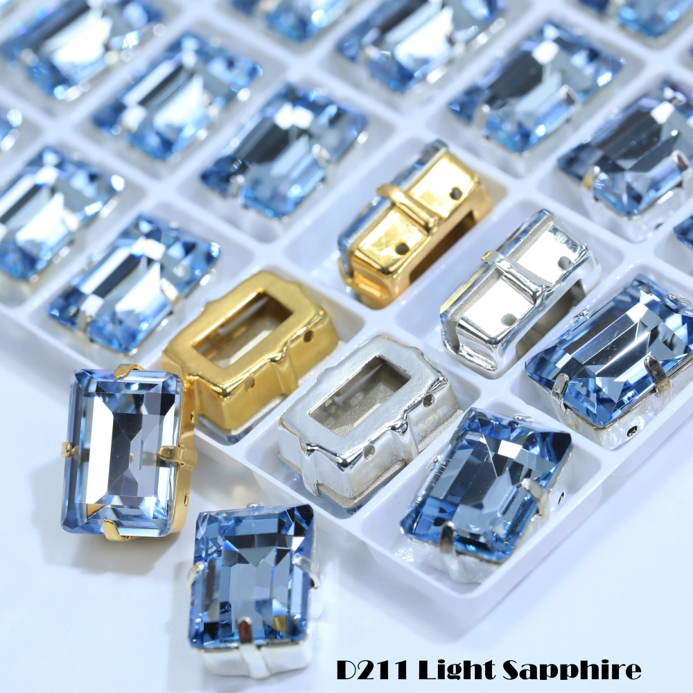 Premium Glass Crystal Rectangle Claw Rhinestones Colorful Shiny Step Cut Hand Sewn Stones For DIY Luggage Shoes Apparel Nail Art