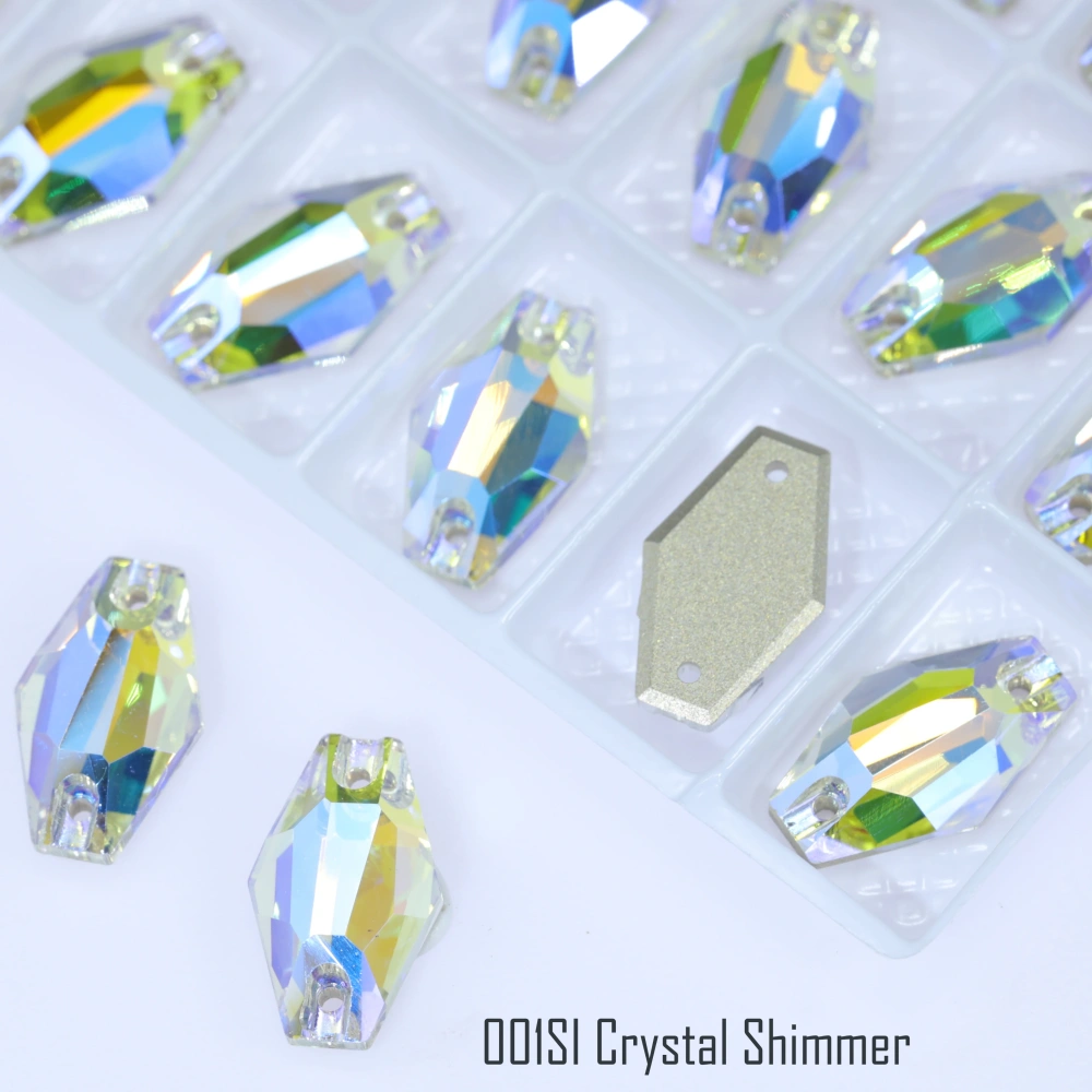 Hexagon Sew-on Stone Crystal Plating Effect Top Quality Glass Crystal Sewing Stones Flatback Sew on Rhinestones For  Clothing