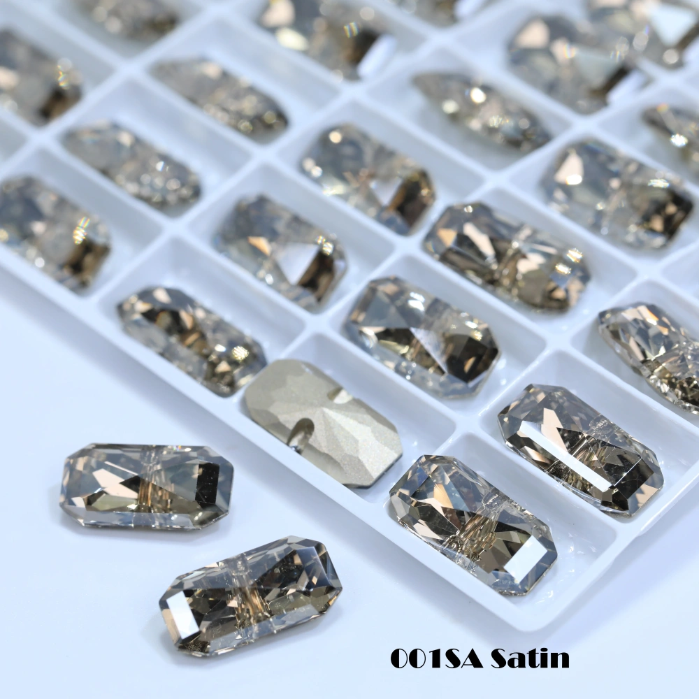 Princess Octagon Shape Crystal Buttons Cross Hole Shiny Rhinestone Buttons for Wedding Dress Apparel Sewing Accessories