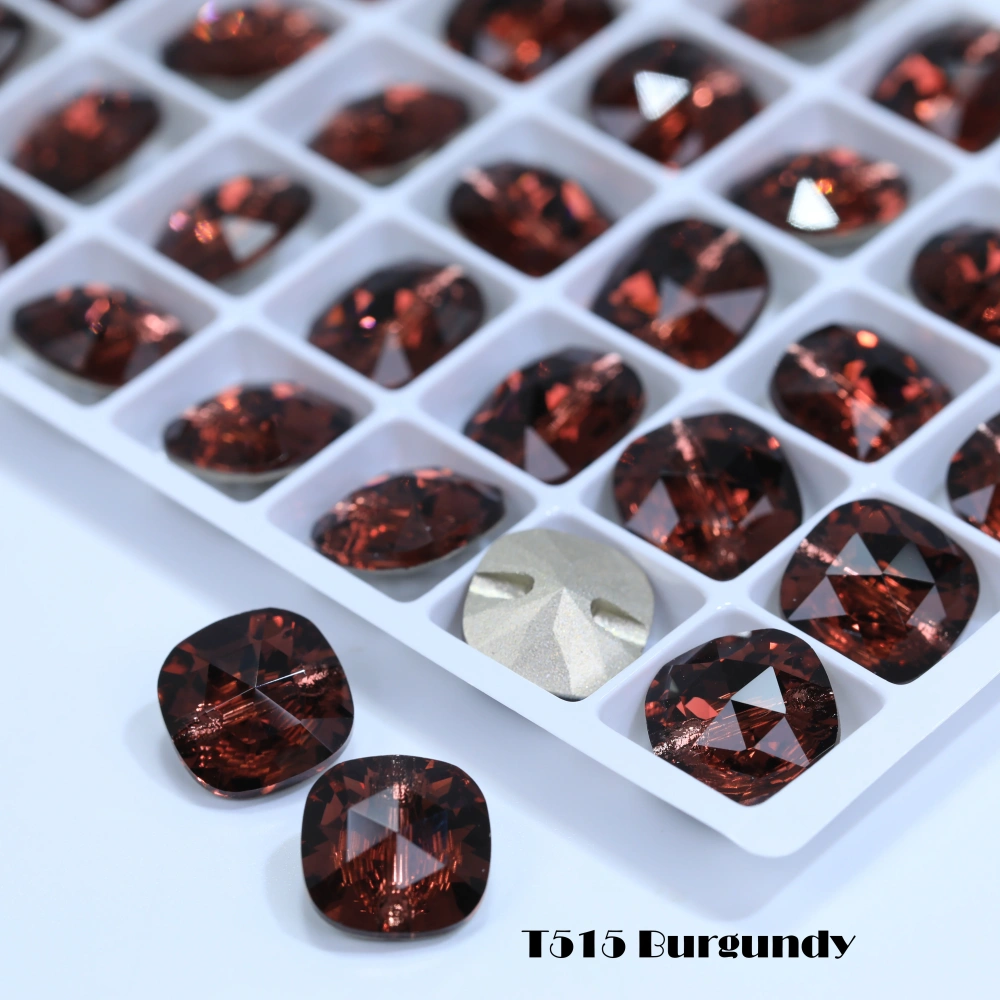 5A Grade Sparkling Cushion Cross Hole Crystal Buttons for Wedding Dress Blouse DIY Clothing Decor Accessories Siam Rose