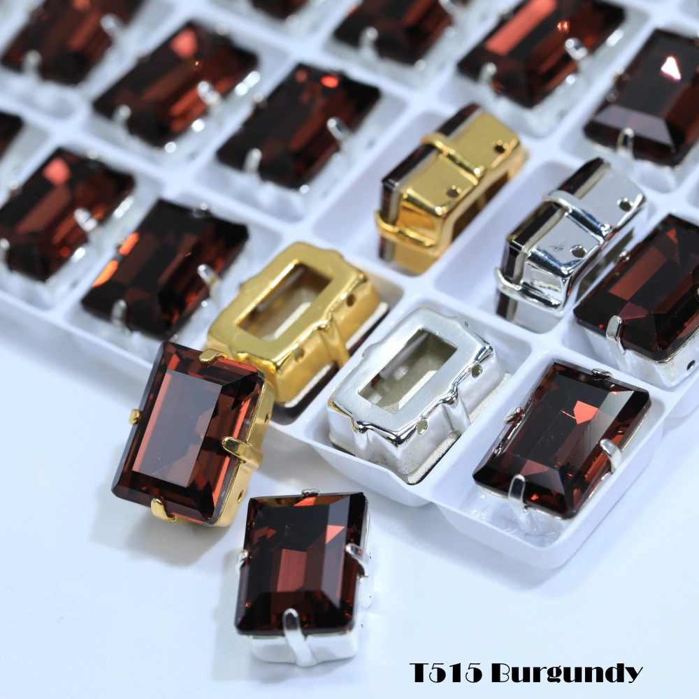 Premium Glass Crystal Rectangle Claw Rhinestones Colorful Shiny Step Cut Hand Sewn Stones For DIY Luggage Shoes Apparel Nail Art