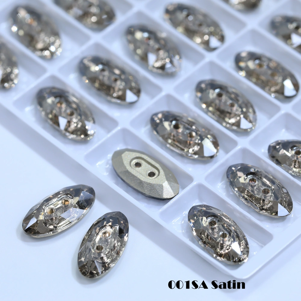 Sparkling Crystal Long Classical Oval Buttons Stone Design Version White Coated Rhinestones Clothes Bags DIY Crafts Accessories