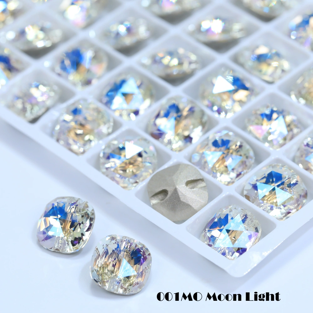 5A Grade Sparkling Cushion Cross Hole Crystal Buttons for Wedding Dress Blouse DIY Clothing Decor Accessories Siam Rose