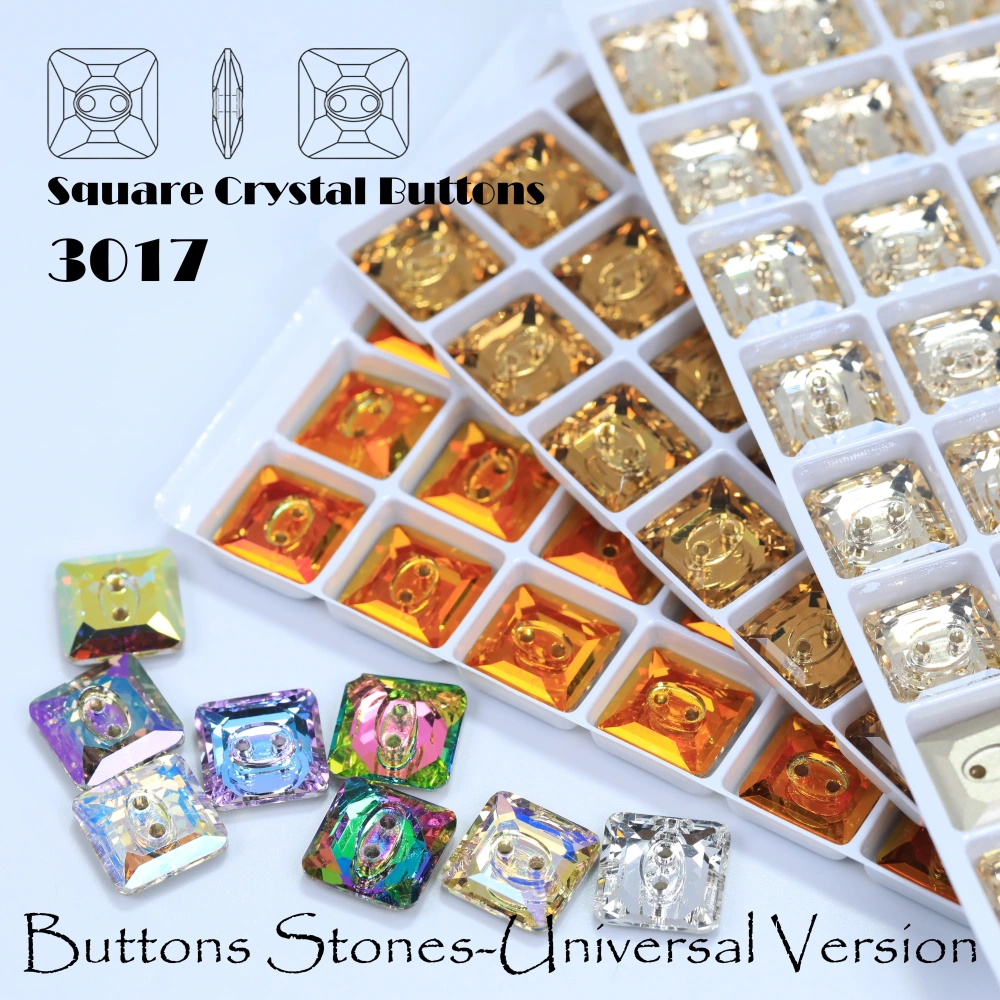 High Quality Rhinestones 2 Hole Square Crystal Buttons Stones  White Coated Sew-on Sparkling Fancy for DIY Crafts Wedding Dress